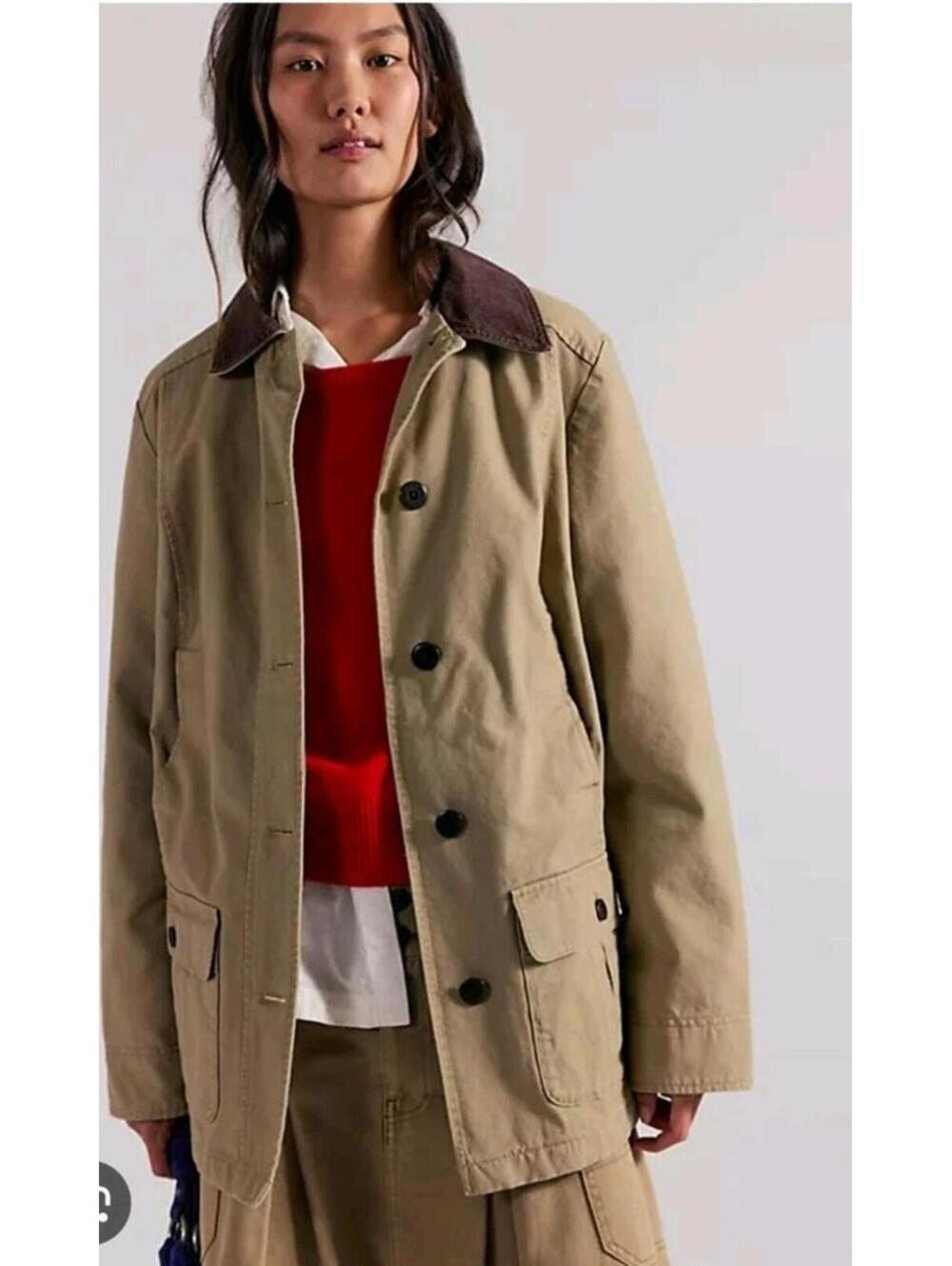 VTG LL Bean Adirondack Barn Coat BEIGE Flannel Lined Cotton Jacket 2X